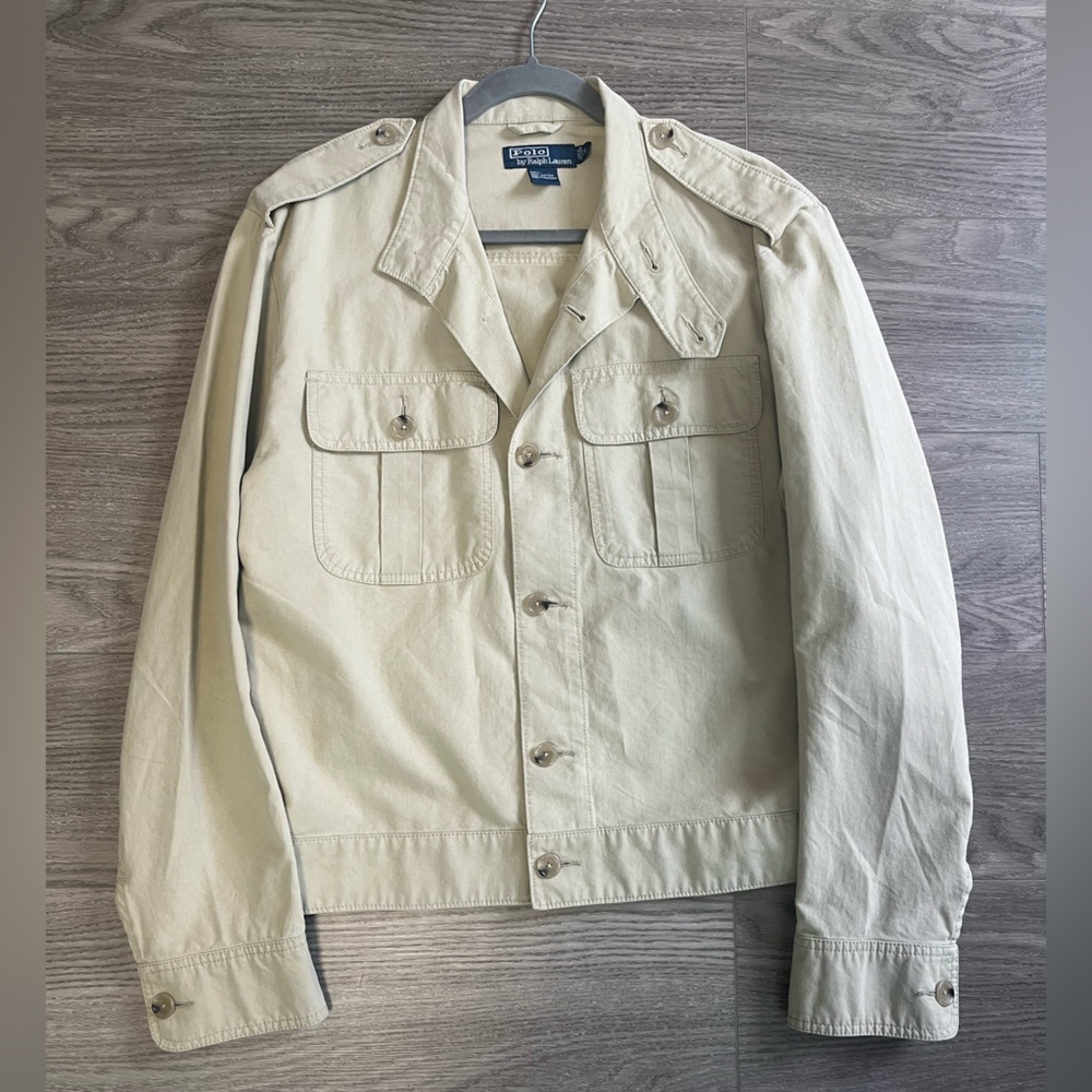 Polo by Ralph Lauren Khaki Button Down Utility Jacket 100% Cotton Size Medium